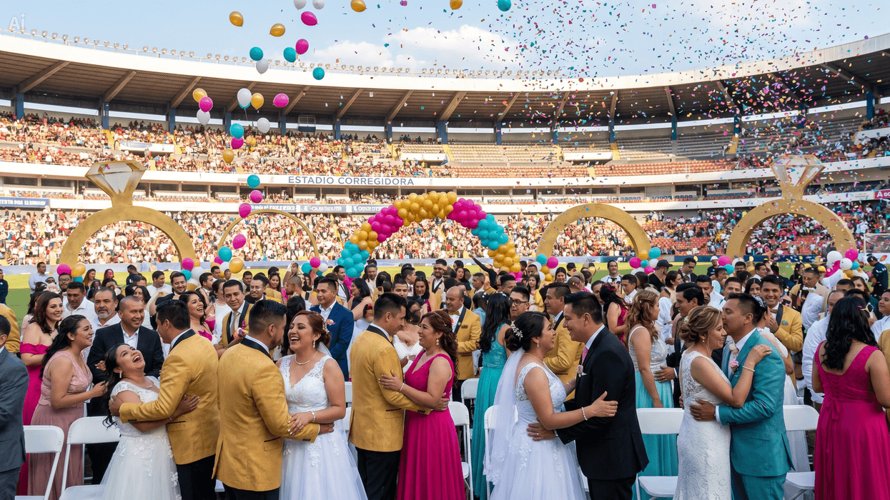 Pareja firma documentos en una oficina del Registro Civil del municipio de Querétaro durante la campaña de matrimonios colectivos.