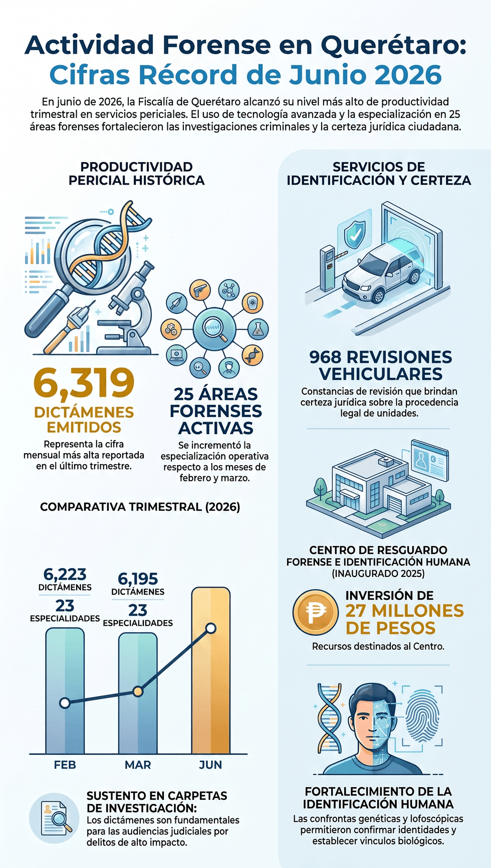 Peritos de la Fiscal\u00eda General del Estado de Quer\u00e9taro realizan an\u00e1lisis forenses e identificaci\u00f3n de evidencias en un laboratorio especializado.
