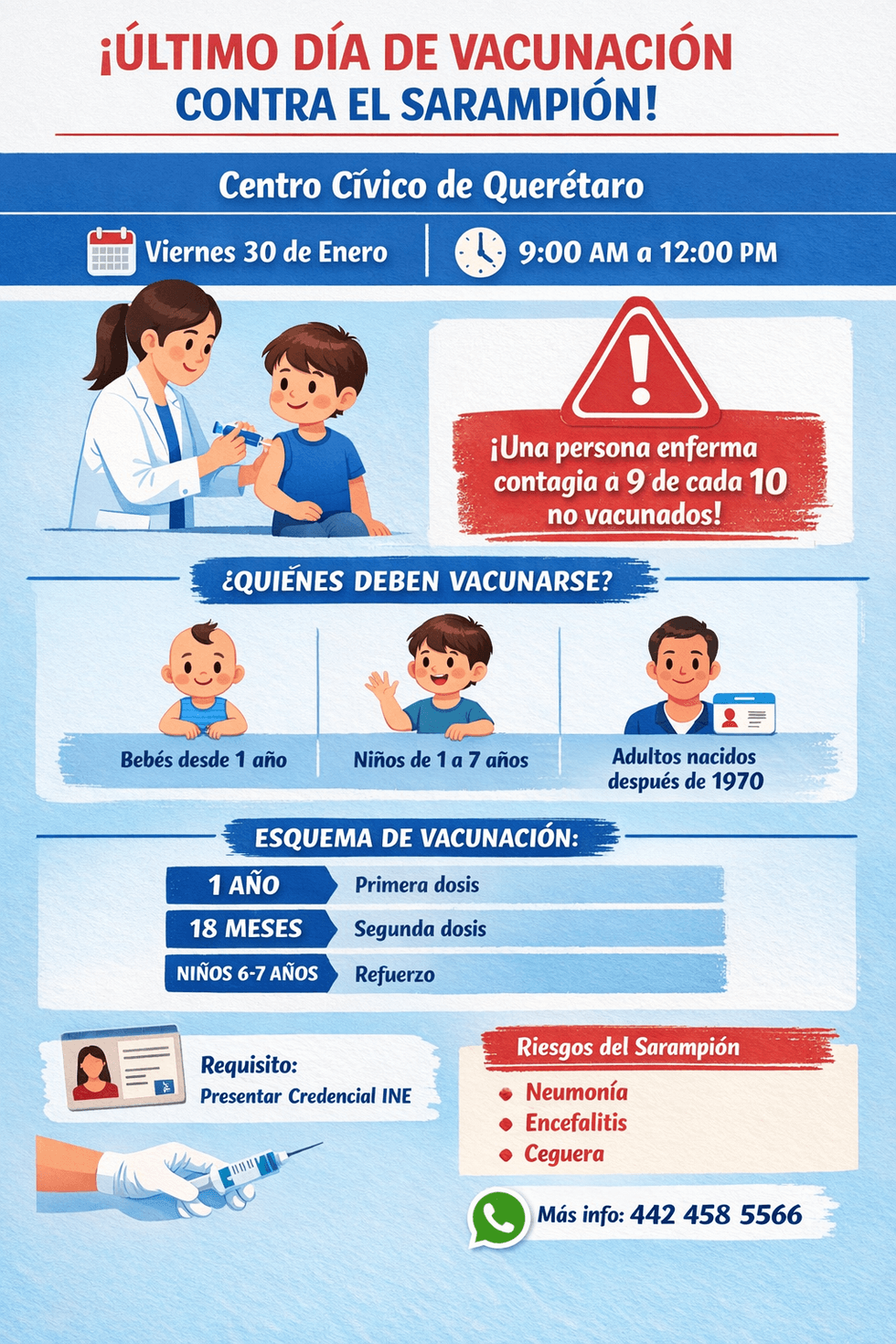 Personal de salud aplica vacuna contra sarampi\u00f3n durante jornada de vacunaci\u00f3n en Centro C\u00edvico de Quer\u00e9taro abierta a municipios del estado