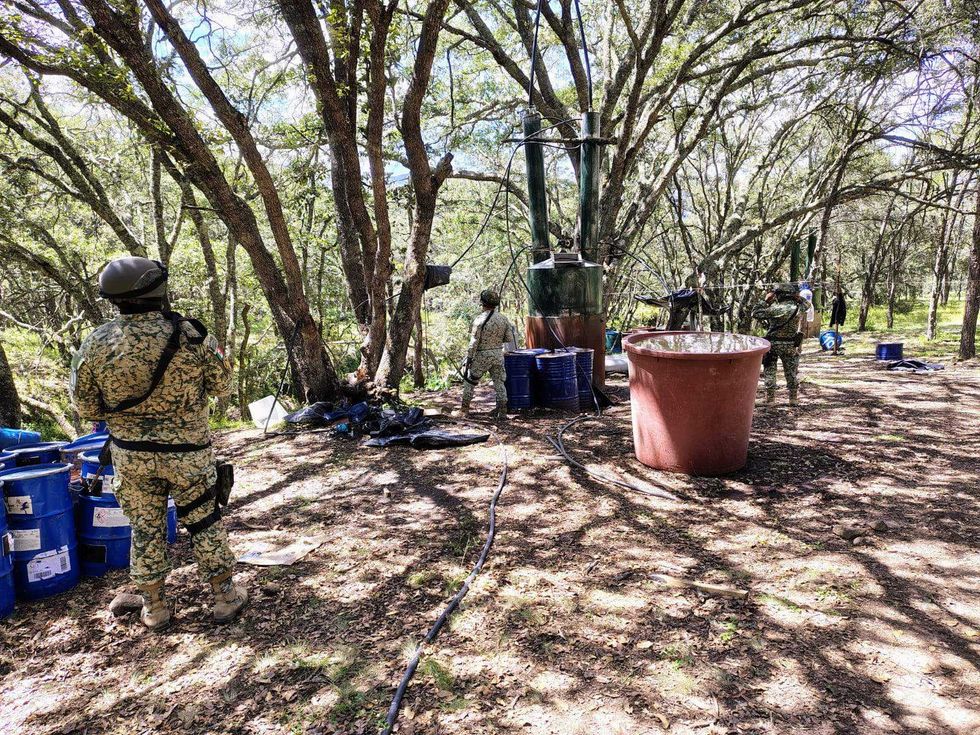 Personal del Ejército Mexicano y Guardia Nacional durante operativo de desmantelamiento de segundo laboratorio clandestino en El Marqués, Querétaro.