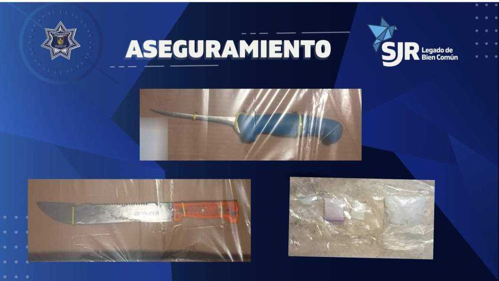 Policía municipal de San Juan del Río asegura a tres hombres por incendio y posesión de drogas.