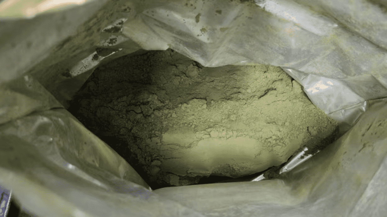 Polvo fino de color verde hallado en el interior de una bolsa de suplemento moringa decomisada en el AICM