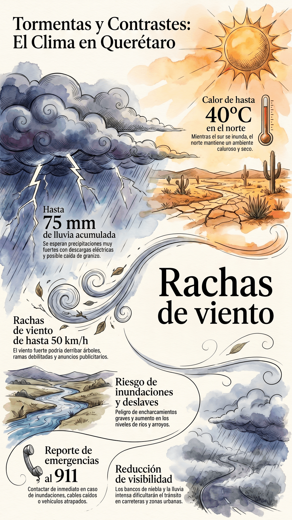 Pron\u00f3stico del SMN muestra lluvias de hasta 75 mil\u00edmetros en el sur de Quer\u00e9taro.