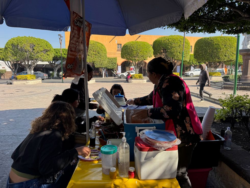 Puestos de taquitos de canasta en el Jard\u00edn de la Familia de San Juan del R\u00edo, Quer\u00e9taro, con canastas artesanales de 10 sabores de guisado