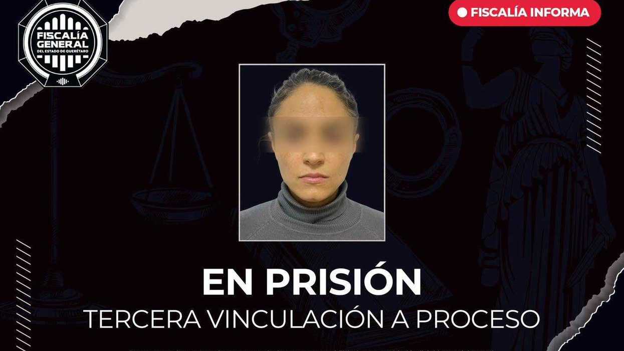 Retrato con rostro difuminado de la mujer identificada por la Fiscalía de Querétaro como Verónica "N", vinculada a proceso por homicidio calificado y violencia familiar