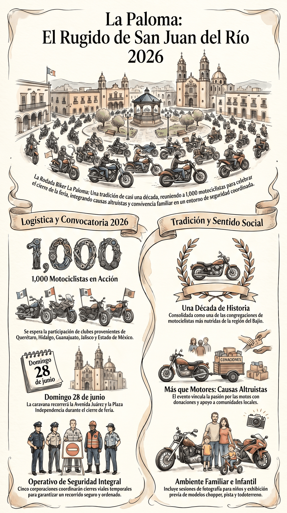 Rodada Biker La Paloma Feria San Juan del R\u00edo 2026 mil motociclistas cierre 28 de junio