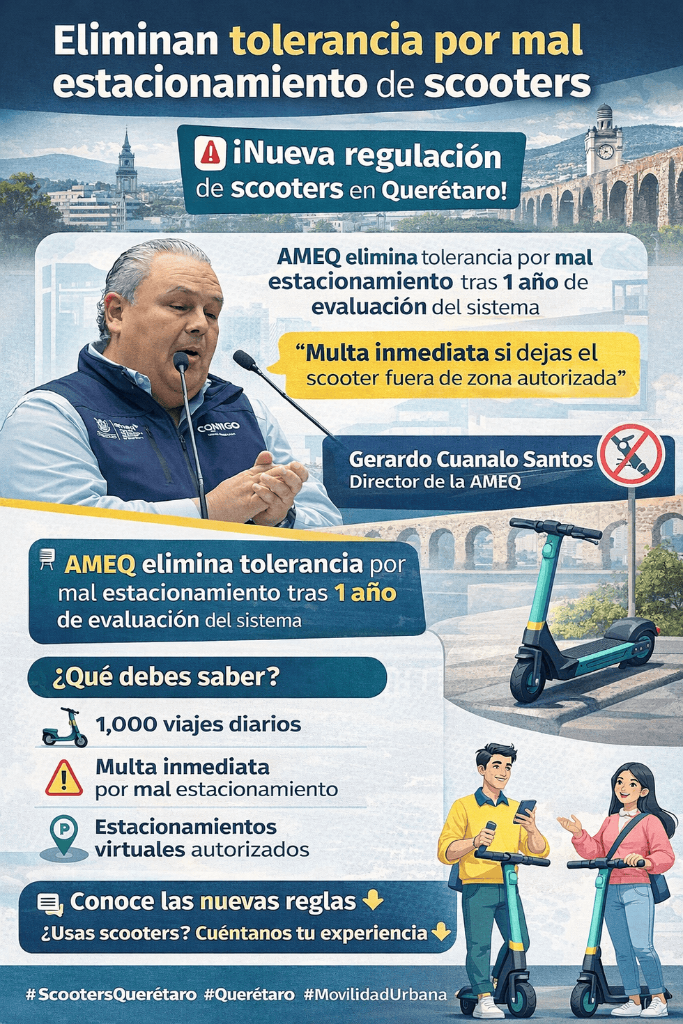 Scooters el\u00e9ctricos en estacionamiento virtual autorizado en Quer\u00e9taro tras nueva regulaci\u00f3n de AMEQ