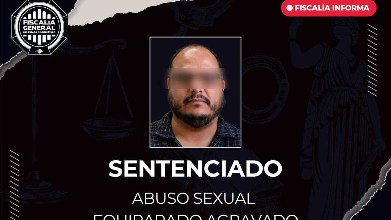 Tarjeta de la Fiscalía con el retrato difuminado de Óscar Eduardo “N”, sentenciado por abuso sexual en Tequisquiapan