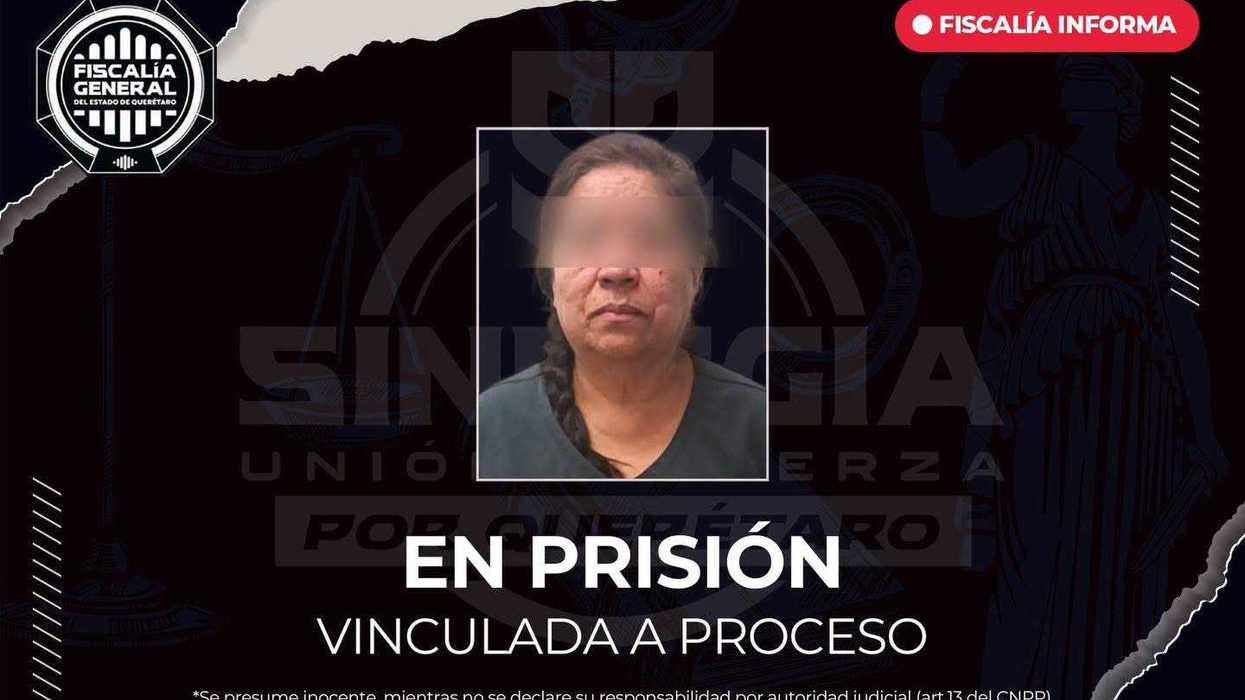 Tarjeta de la Fiscalía de Querétaro que anuncia la prisión preventiva de María Luisa "N", con el rostro difuminado