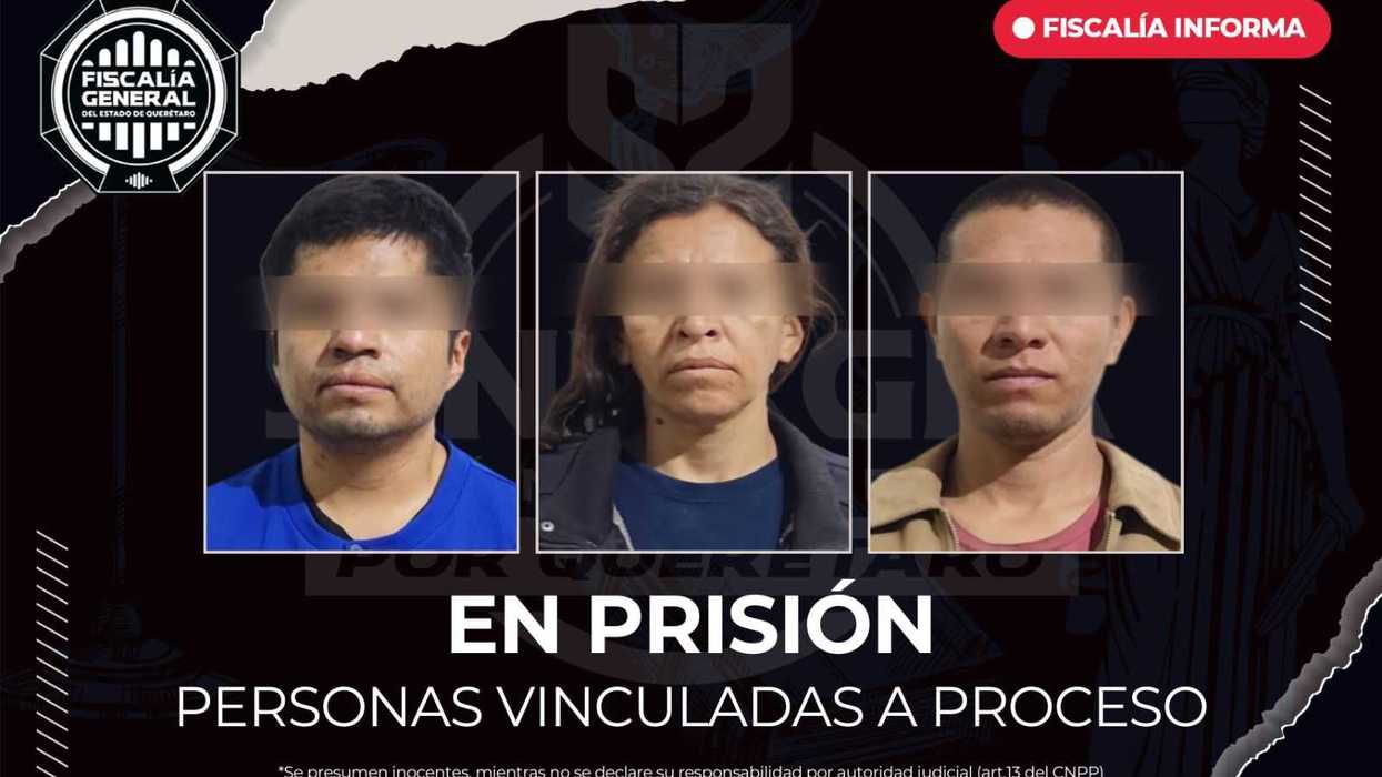 Tres personas con rostro difuminado en fotografía oficial tras su vinculación a proceso por lesiones calificadas en Querétaro