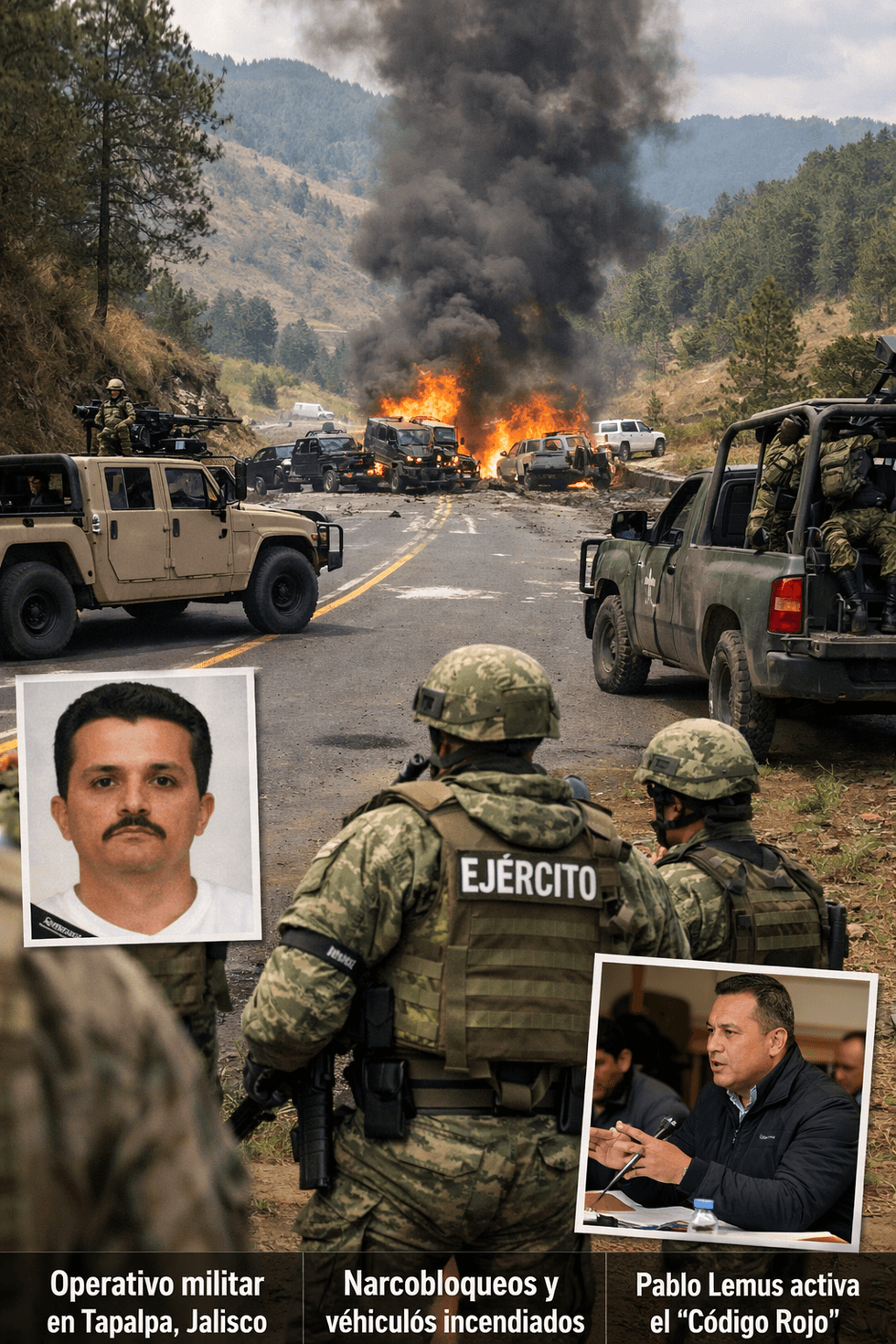 Veh\u00edculos incendiados bloquean vialidades en Jalisco tras operativo federal en Tapalpa donde reportan abatimiento de El Mencho l\u00edder del CJNG