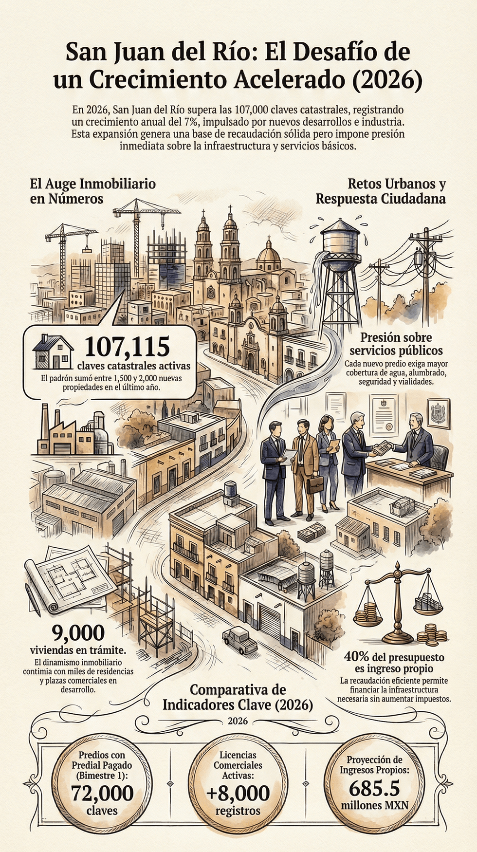 Vista de desarrollos habitacionales en San Juan del R\u00edo que impulsan el crecimiento urbano y el padr\u00f3n catastral del municipio en 2026
