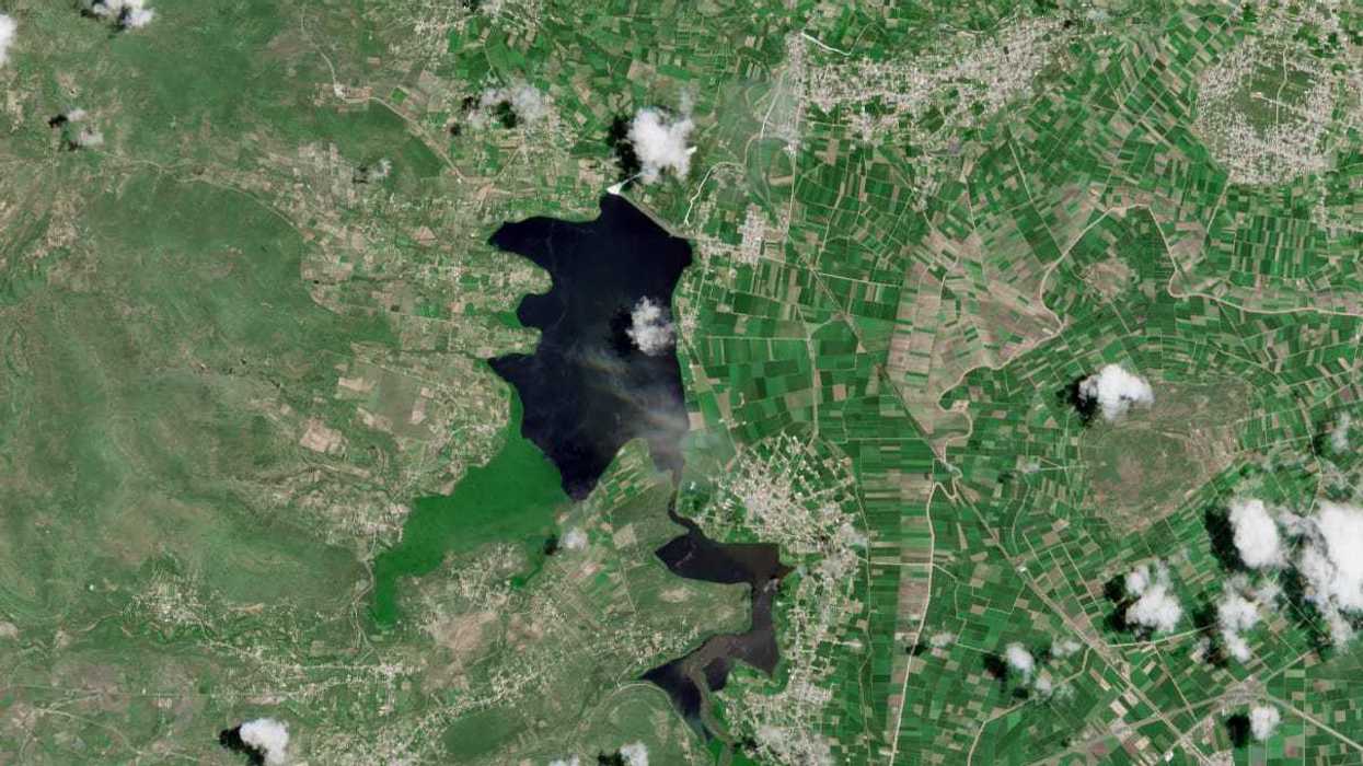 Vista satelital de la presa Endhó y su entorno agrícola en Hidalgo
