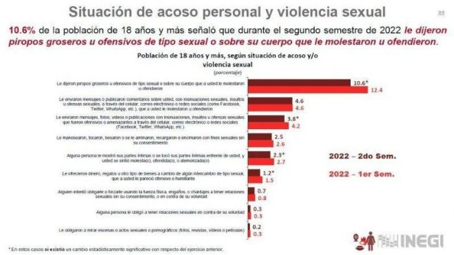Dos de cada 10 mujeres vivieron acoso sexual o ataques en las calles y siete de cada 10 se sienten inseguras.