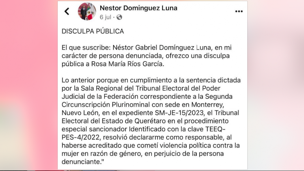 Néstor Domínguez sancionado por violencia política de género en Querétaro