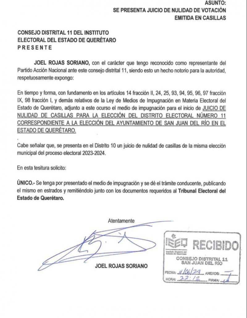 PAN y MORENA impugnaron la votación en casillas del Distrito 10 y 11.