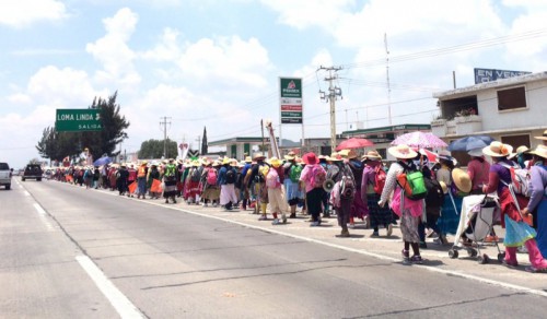 Las columnas de mujeres peregrinas, se encontraron en el municipio de San Juan del Río formando un grupo de alrededor de 15 mil fieles.